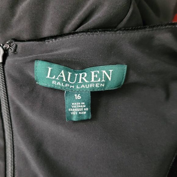 Lauren Ralph Lauren Velvet Faux Wrap Sheath Dress Sz‎ 16 Black Modest Wedding - Picture 7 of 12